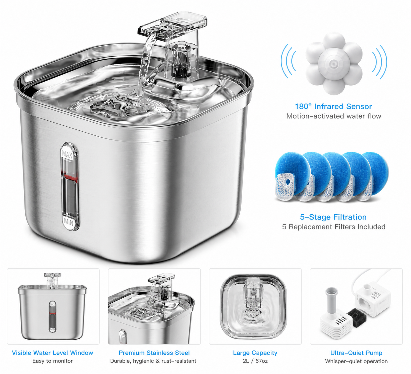 PurrFlow Smart Cat Water Fountain - fresh flowing filtered water for cats