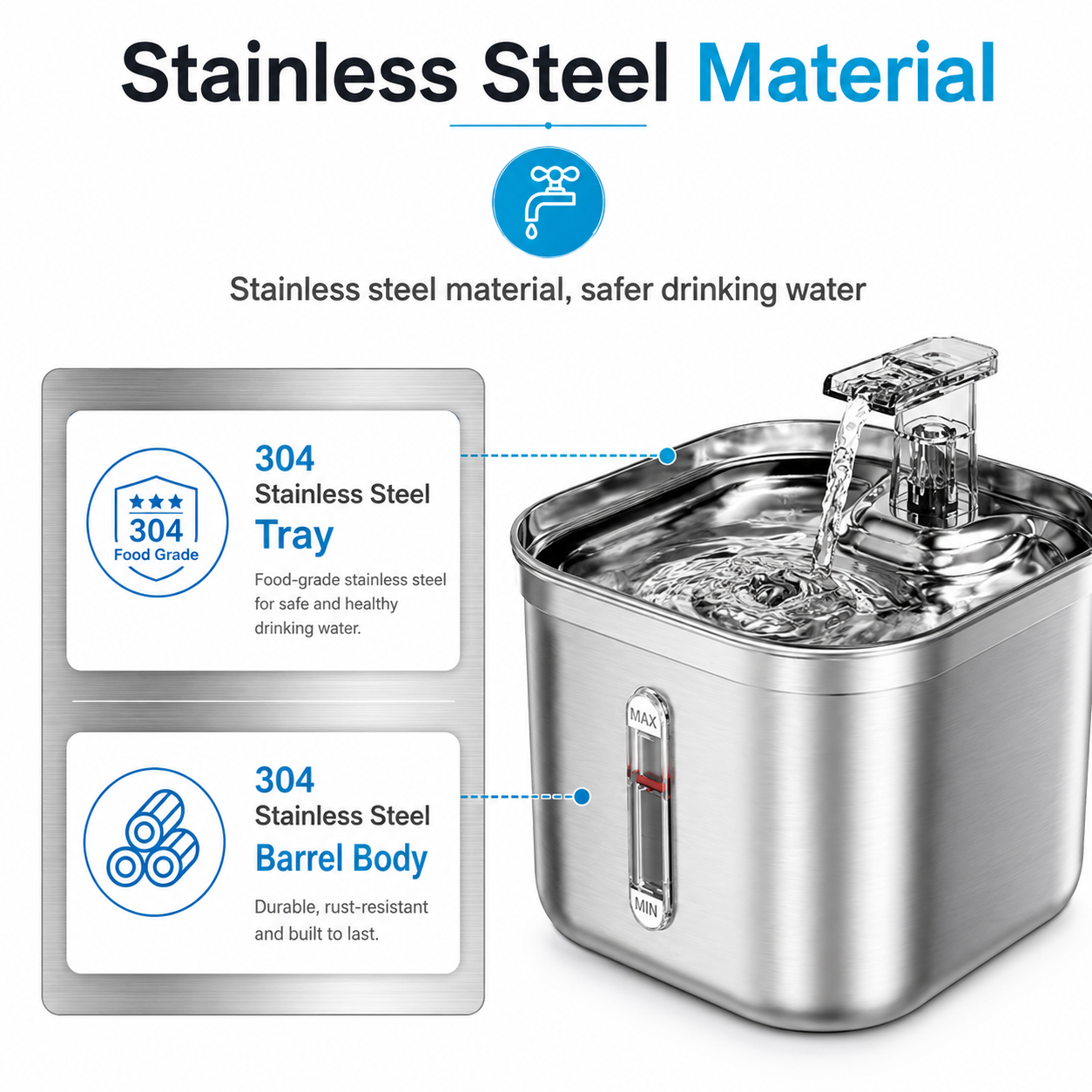 PurrFlow Smart Cat Water Fountain - BPA-free stainless steel design