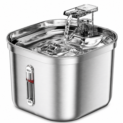 PurrFlow Smart Cat Water Fountain in stainless steel - ultra-quiet automatic pet water dispenser